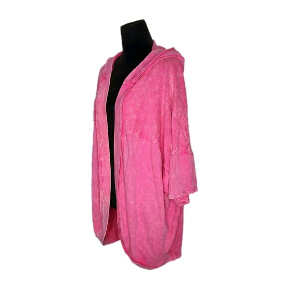 J.Her Mineral Wash Butterfly Hoodie Open Front Oversized Shacket Pink Size 3XL - Picture 4 of 10